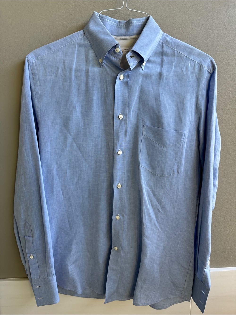 Brunello Cucinelli Light Blue Linen/ Cotton Button-Down Casual Shirt